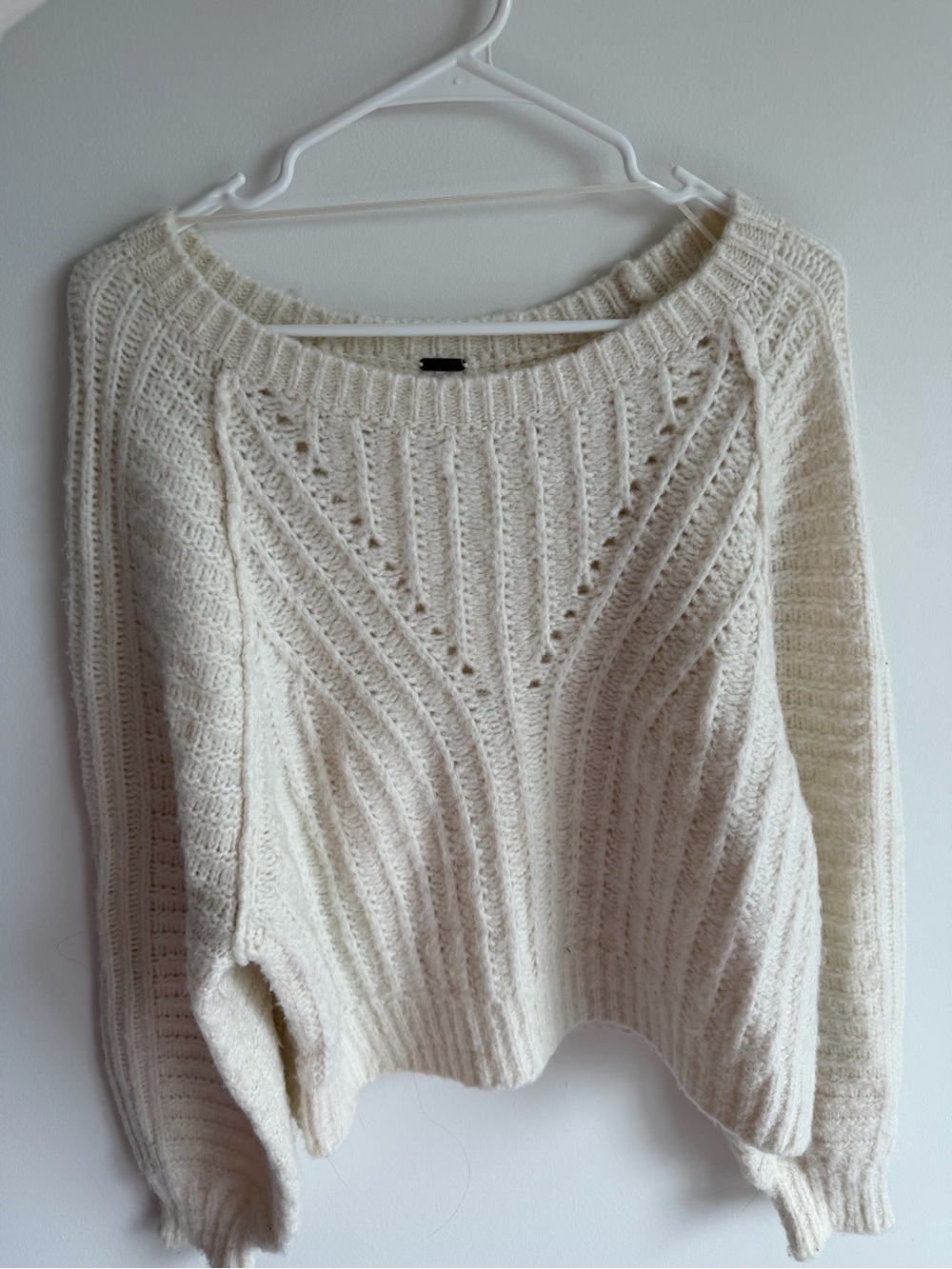 Free People Cream Textured Knit Scoop Neck Sweater